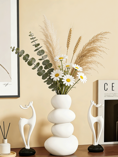 3pcs Resin Stone Vase Set, Vases Cannot Hold Water, Only For Decorative Artificial Flowers, Lucky Deer & Christmas Reindeer Shapes, Suitable For Living Room, Dining Room, TV Cabinet Tabletop Decor, Housewarming Gift, No Power Needed, Home Decor, Christmas Decor, Valentine's Day Room Decor