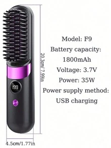 New USB Rechargeable Hair Straightener Brush, Wireless Portable Hair Straightener, Negative Ion Hair Care, 2-In-1 Hair Straightener & Curler, Battery Capacity: 1800mAh - Multicolor - View 5