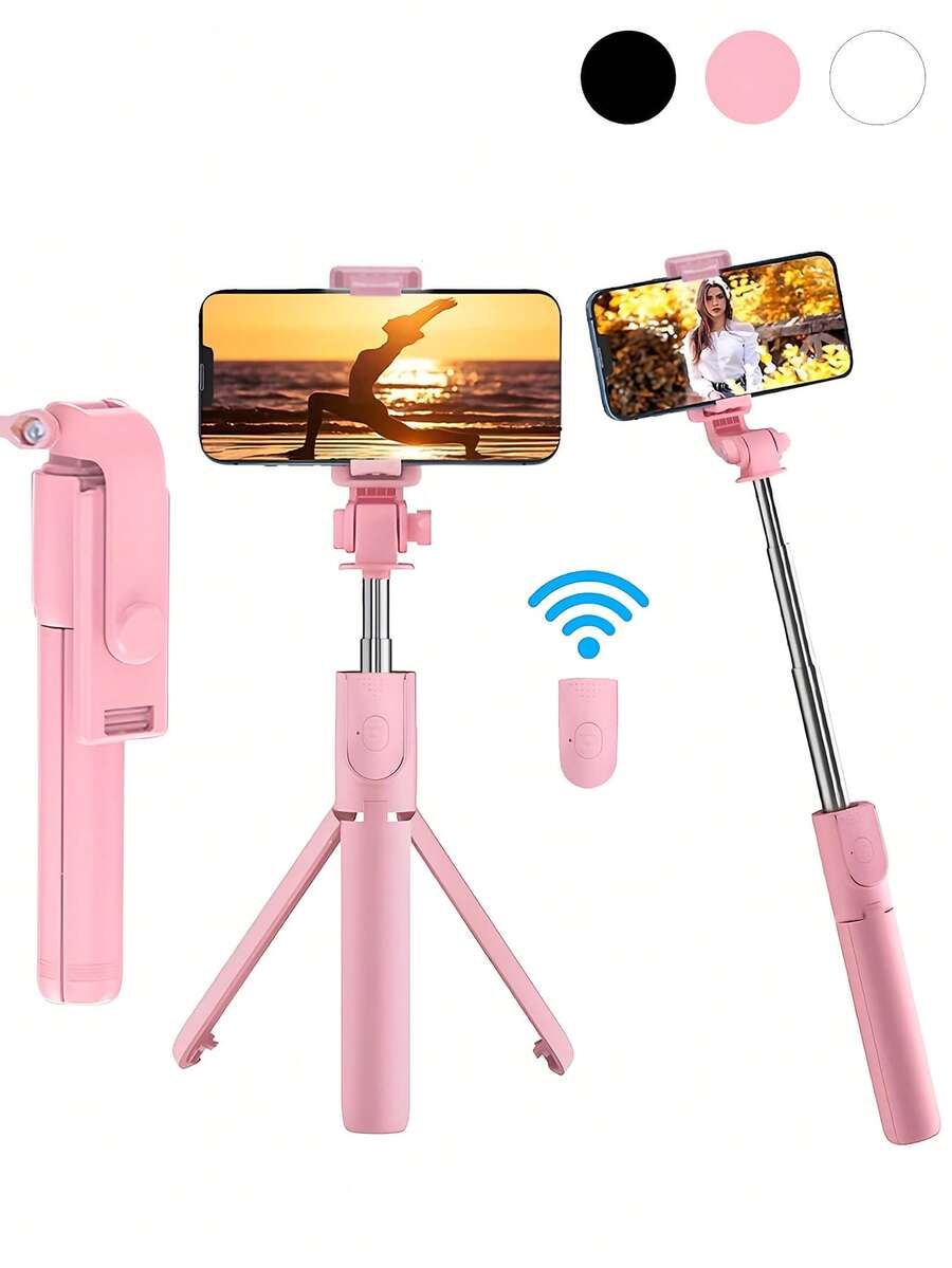 1pc Extendable Selfie Stick With Phone Holder, Tripod Stand With Wireless Remote, 360° Rotation, Compatible With IPhone, Android Smartphones, Suitable For Summer Vacation, Travel, Outdoor Activities, Live Streaming, Stable Video Recording, Travel Vlogging Gear - Multicolor - View 1