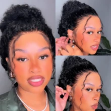 ZHENDEFA 360 Degree Lace Frontal Wig, Invisible Hairline, No Glue, Wavy, Drawstring, 200% Density, Brazilian Virgin Hair - SNatural - View 3