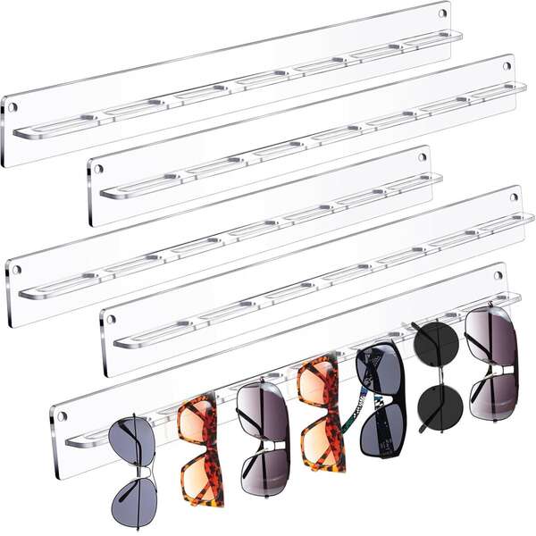 Clear/Black Acrylic Glasses Wall Mount Organizer, Tidy Up Cluttered Desks, Easy To Install & Clean, Universal For Fashion/Myopia Eyewear, For All Home Spaces