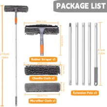 Window Squeegee Cleaner Tool With Extension Pole, Window Washing Kit With Rotatable Bendable Head, 3-In-1 High Windows Washing Kit For Home & Outdoor, Detachable Washer Tool Squeegee For Shower Glass, Car - Grey - View 4