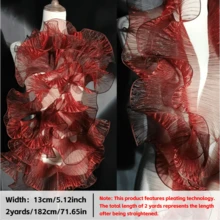 2 Tamaños de Tela de Gasa Degradada de Sirena con Volante, Plisado 3D de Organza | Encaje Grande Recorte de Tela | Dobladillo de Falda DIY/Envolver Ramo/Decoración Floral DIY/Tocado/Recorte de Vestido de Noche | Tela de Vestuario de Escenario - azul real - Ver 16