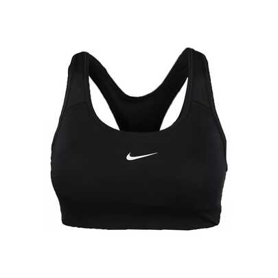  Áo ngực thể thao Nike Dri-Fit Swoosh dành cho chạy bộ và tập thể dục, độ nâng đỡ trung bình, màu trơn, dành cho nữ, màu đen.