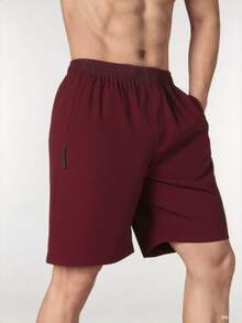 Two-Pack Of Men's Elastic Athletic Shorts With An Elastic Waistband And Zippered Pockets. Suitable For Sports, Fitness, Hiking, Outdoor Activities, Basketball, Soccer, Golf, Etc. A Great Gift For Men, Especially For Valentine's Day. - 酒紅+藏青 - 查看 2