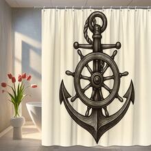 Nautical Anchor Shower Curtain - Vintage Marine Decor - White - View 4