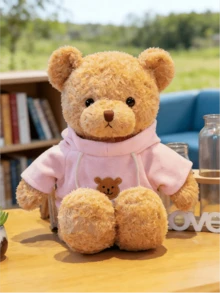 Rosa & braune Teddybär Plüsch Stofftier Puppe, Weiche lockige Fell Plüsch Puppe, Süße Plüsch Puppe Geschenk für Geburtstag, Weihnachten, Kindertag, Halloween, Erntedankfest, Ostern, Frühling/Sommer - Verschiedenfarbig - Übersicht 5