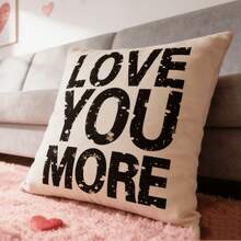 1pc Linen Unfilled Pillowcase, Valentine's Day Printed Pillowcase, Suitable For Living Room And Home Use - Love You More - View 5