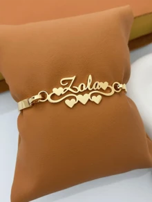 Customized Clasp Name Bracelet, 18K Gold Plated Stainless Steel Waterproof Bracelet, Punk Heart Romantic Personalized Gift For Summer - As Shown - View 16