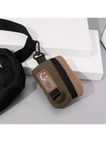 Mini Retro Colorblock Zipper Pouch, Lightweight Coin Purse, Portable Versatile Earphone Bag - Màu xanh Ô liu - Xem 6