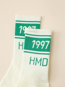 2 Pairs Fashionable Letter Print Versatile Comfortable Mid-Calf Socks - Multicolor - View 4