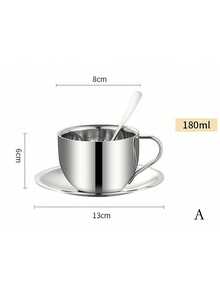 三件套咖啡杯套装，米兰咖啡杯套装，咖啡杯碟勺，马克杯，咖啡杯，高品质不锈钢材质，意式浓缩咖啡杯，手冲咖啡杯 - 銀色 - 查看 13