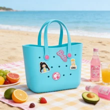 Barbie Large Capacity Tote Bag, Cute Sunshine Glitter Series Beach Bag, Kawaii Picnic Handbag, EVA Perforated Lunch Bag, Storage Bag, Anime Decor Gift - Blue - View 5