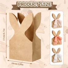 12个/28个/79个（24套）复活节兔子礼品袋，包含兔耳朵牛皮纸袋、4卷丝带、50个彩色绒球棕色兔子图案礼品包装袋，适用于春季生日、复活节礼物、复活节派对装饰。 - 彩色 - 查看 3