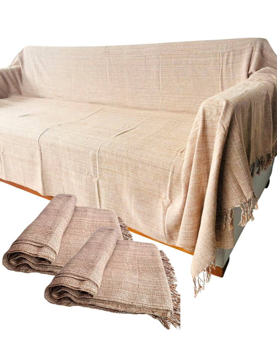 Set Of 2 Throws For Sofa Or Bed, 100% Cotton, Size 210x120, Decorative And Protective Cover For A New And Elegant Home - 混合焦糖 - 查看 1