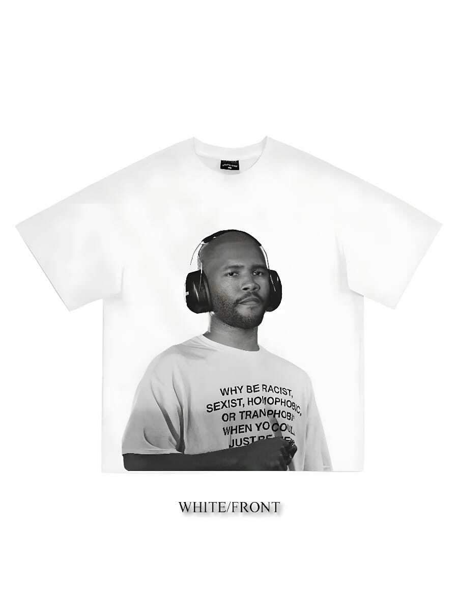 BREATHABLE COOL SUMMER Frank Oceanssss Rapper Hip Hop Black And White Portrait American High Street Blockbusters Men Men T-Shirt Pure Cottonsss High Quality - trắng - Xem 1