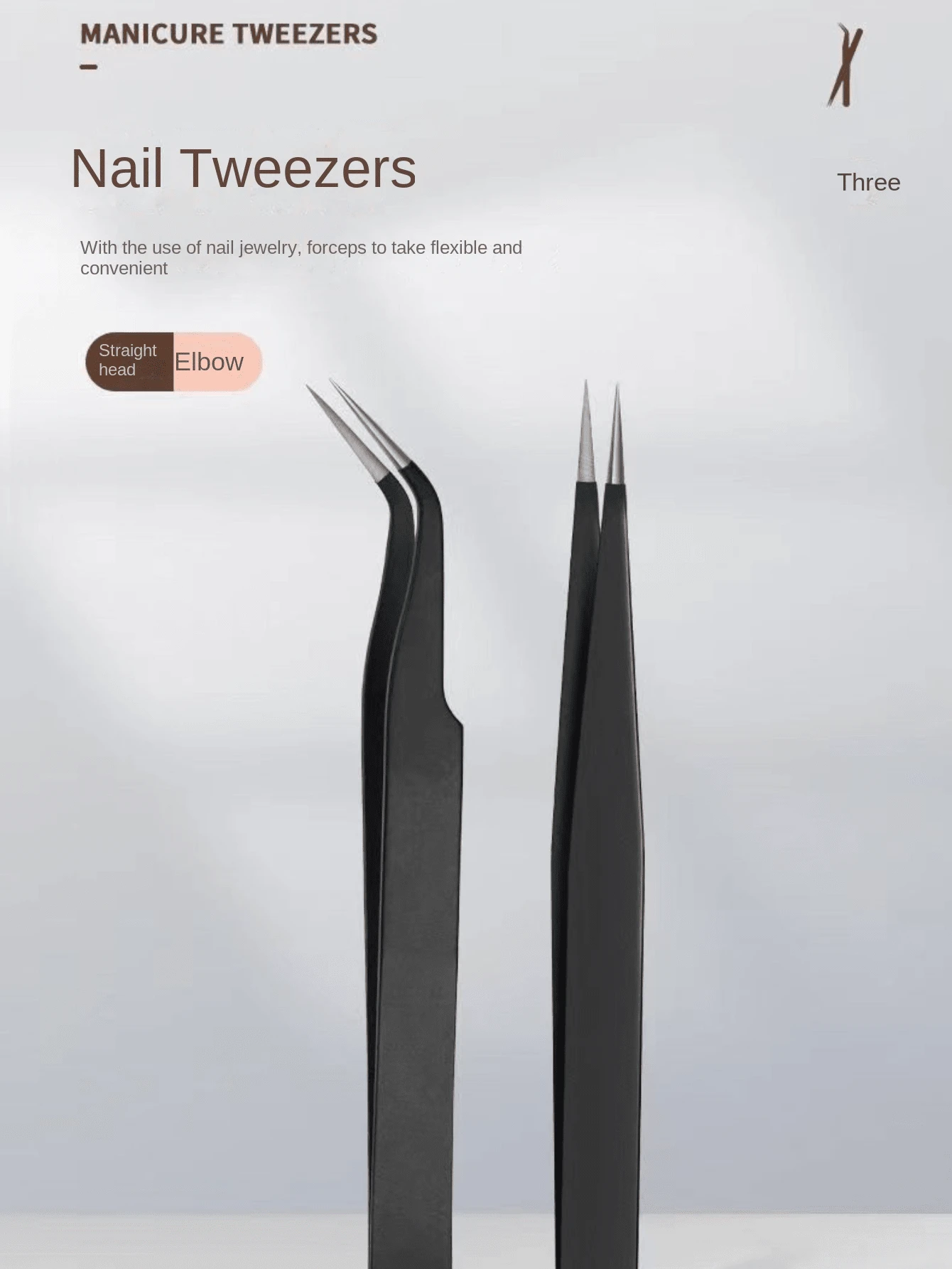 1支黑色粉末睫毛镊子，睫毛工具，睫毛夹，睫毛移植，睫毛夹，金色海豚羽毛夹，高精度花朵夹 - 銀色 - 查看 1