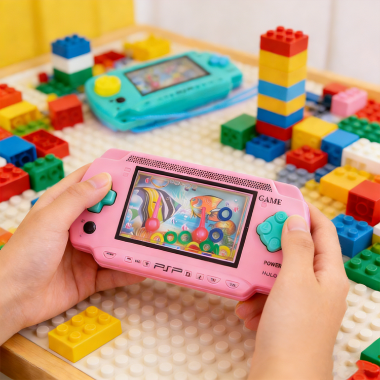 1pc Retro Handheld Game Console With Ocean Pattern, Portable Outdoor Gaming Device (With Lanyard) - Multicolor - View 3
