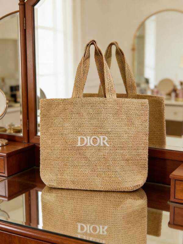 Christian Dior Materiel, Makeup Bag, Straw Tote Bag-BeigeTote,French Style Woven Basket,ClassicDior,LuxuryBasket