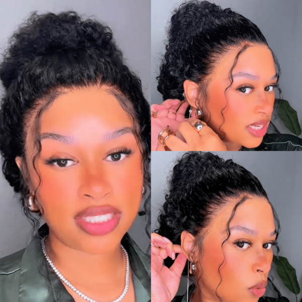 ZHENDEFA 360 Degree Lace Frontal Wig, Invisible Hairline, No Glue, Wavy, Drawstring, 200% Density, Brazilian Virgin Hair