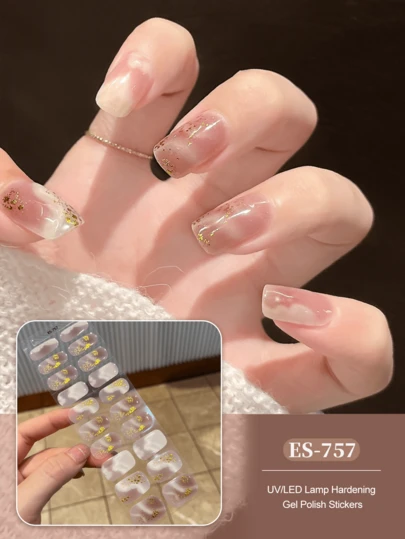 Tiras de uñas de gel curadas, base transparente, 20 piezas de envolturas de uñas de gel, pegatinas, se requiere luz UV, calidad de salón, de larga duración, ES20 Envío directo al por mayor de libros rojos del mismo estilo, pegatinas para uñas, pegatinas para uñas de las puntas de los dedos, suministros para uñas