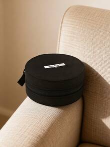Prada Black Canvas Round Makeup Bag, Compact Portable Travel Cosmetic Pouch - Black - View 2