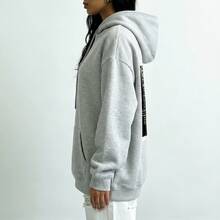 Sudadera con capucha para mujer, elegante top de poliéster de manga larga, sudadera de mujer versátil e informal, forro polar, estampado de Nueva York, hombros caídos, tela suave, cómoda y transpirable, ropa de calle de moda para todos los días, ideal para otoño e invierno. - Gris - Ver 3