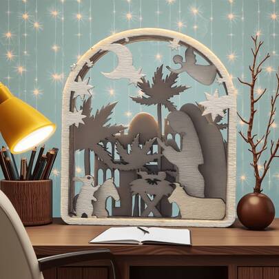 1pc Wooden Easter Jesus Prayer Decor With Lamb And Star - Desktop Decoration For Home, Office And Party - Suitable For Desks, Shelves Or As Universal Easter Gift