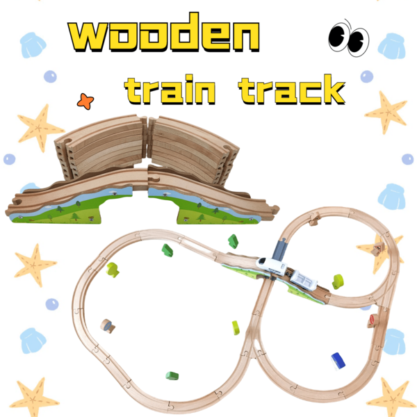 1 Box, Wooden Train Track, Solid Wood, Wooden Track For Kids,Expansion Set, Wooden House And Trees, Wooden Train Track Pieces - Expand Creativity, Wooden Train Tracks Accessories Expansion Pack Fits , Birthday Gift For Boys Girls Toddler Kids,For 3-7 Years Old Toddlers & Kids