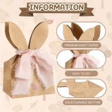 12个/28个/79个（24套）复活节兔子礼品袋，包含兔耳朵牛皮纸袋、4卷丝带、50个彩色绒球棕色兔子图案礼品包装袋，适用于春季生日、复活节礼物、复活节派对装饰。 - 彩色 - 查看 6
