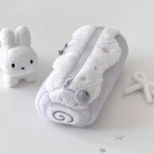 1pc New Cream Swiss Roll Plush Pencil Case, Cute Student Large Capacity Desk Stationery Box Pencil Bag - Swiss Roll - View 2