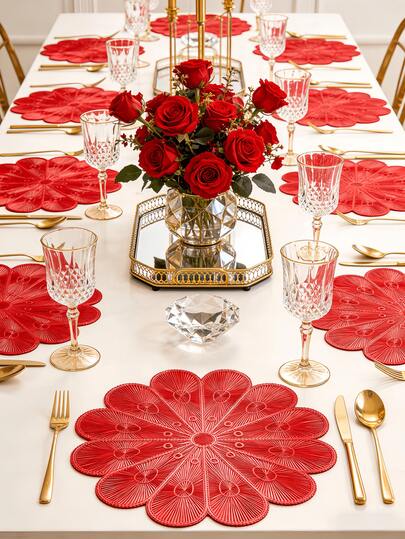 1-6 piezas Manteles individuales circulares minimalistas con diseño floral de PVC, lavables, fáciles de limpiar, se limpian con un paño, antideslizantes, decoración de mesa para fiestas, bodas y días festivos