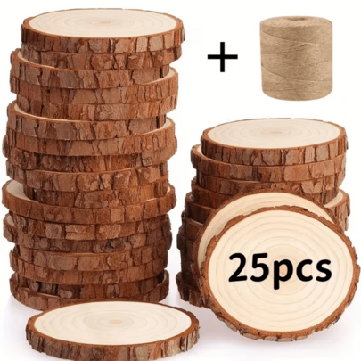 25 Pieces Of Unfinished Natural Wood - Suitable For DIY Crafts (Including Twine), Rural Wedding And Festival Decorations, Table Settings, Gatherings, And Home Decorations