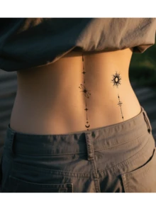 4张防水仿真纹身贴纸，太阳、月亮、星星图案，持久逼真，适用于背部、音乐节、派对、舞会等场合，可用于手臂、背部、颈部和腰部等部位。 - 黑色 - 查看 4