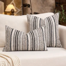 1 件装奢华装饰圈绒质感方形抱枕套，适用于沙发、客厅、卧室、农舍等场所，也可作为礼物赠送，不含枕芯。 - 黑色-米色 - 查看 2