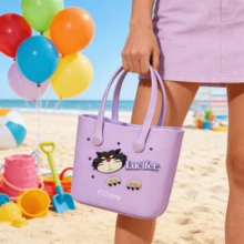 Miniso Disney Cartoon Lucifer Lunch Box Tote Bag, Cute Handbag, Large Capacity Beach Mesh Bag, Storage Pouch - Purple - View 1