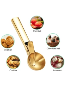 Stainless Steel Ice Cream Scoop With Trigger, Cookie Scoop, Melon Baller, Quick Release, Suitable For Digging Frozen Hard Italian Ice Cream, Frozen Yogurt, Sundaes And Fruits - Multicolor - View 6