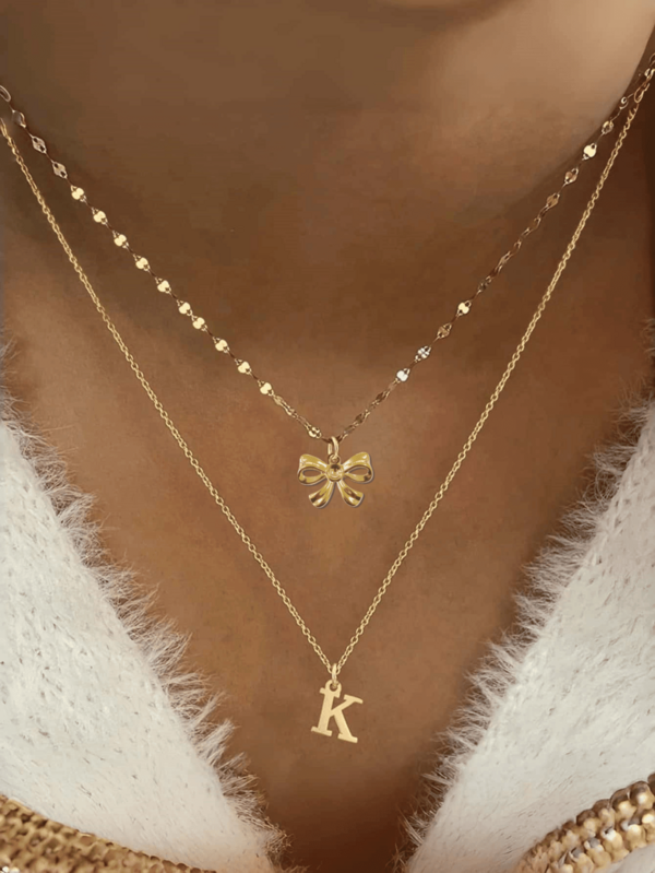 2pcs/Set Bestselling Stainless Steel Letter & Butterfly Necklace Set - Luxurious Charm Jewelry For Women, Suitable For Daily And Party Wear