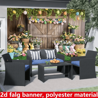 1pc, Easter Bunny Decorative Backdrop Fabric, Polyester Material, Spring-Themed Party Photography Backdrop, Featuring Colorful Eggs And Fence Decorations, Suitable For Birthday And Easter Events, Patio Decoration, Indoor And Outdoor Decoration, Available In Multiple Sizes