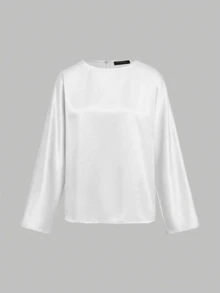 Set de 2 piezas Elegante y casual Vintage con patrón de moneda Textura de satén tipo seda Conjunto de mujer Blanco Primavera - Blanco - Ver 10