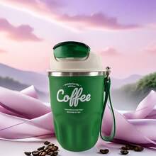 1pc Stainless Steel Coffee Cup With Stylish Design, Carry Strap, Insulated, Gift For Men And Women, Travel Mug - Multicolor - View 1