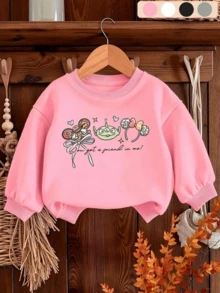 Disney Girls' Hoodie With Toy Story Cartoon Alphabet Double-Sided Design Fall/Winter Kids' Crewneck Hoodie The Perfect Long-Sleeve Top For Girls' Everyday Play, Ideal For School Or Shopping Outings. - 粉色 - 查看 2