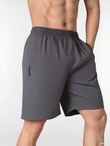 Two-Pack Of Men's Elastic Athletic Shorts With An Elastic Waistband And Zippered Pockets. Suitable For Sports, Fitness, Hiking, Outdoor Activities, Basketball, Soccer, Golf, Etc. A Great Gift For Men, Especially For Valentine's Day. - 黑色+深灰 - 查看 4