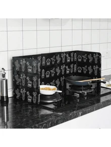 1pc Foldable Stove Splash Guard, Cute Cactus & Leaf Pattern, Heat Resistant, Easy To Clean Soft Foldable Cooking Splash Guard, Suitable For Frying And Stir-Frying, Essential Kitchen Item For Homemakers And Cooking Enthusiasts, Ideal For Home Kitchen Organization - Multicolor - View 6