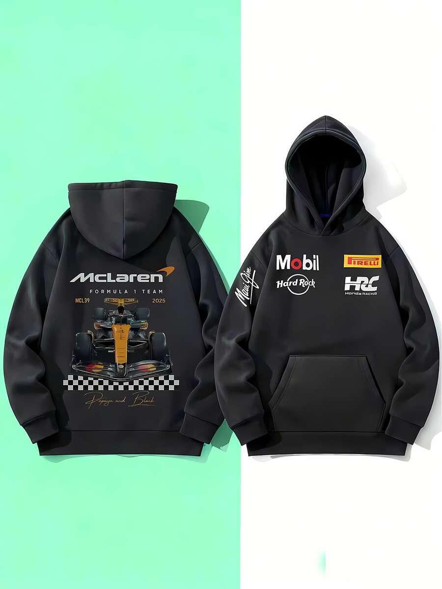 Unisex "F1 Team MCL39" Racing Print Hooded Sweatshirt With Pockets - Comfortable And Soft For Autumn/Winter Streetwear - Dark - View 1