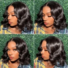 HJ WEAVE BEAUTY 13x4 Lace Front Wig Human Hair Short Bob Wig Brazilian Natural Wave Wigs For Women Transparent Full Lace Wig Human Hair Pre Plucked Hairline With Baby Hair 180% Density - Natural Black - 查看 9