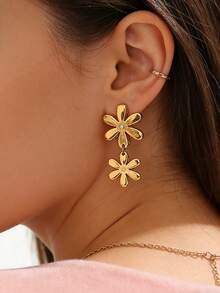 VceTd 1 Set de joyería de acero inoxidable lujosa y elegante con diseño de colgante floral con incrustaciones de vidrio, adecuada para la vida diaria de las mujeres, bodas, compromisos, regalos del Día de San Valentín o regalos del Día de la Madre - Amarillo Oro - Ver 5
