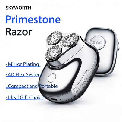 SKYWORTH 男士三头迷你电动剃须刀 – 便携式无线旋转剃须刀，适合日常理容