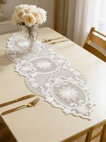 HXARTMIS 1 Piece, White Lace Table Runner, Exquisite Machine-Made Floral Design Polyester Tablecloth, Suitable For All Seasons. Table Runner, Modern Table Runner, Table Runner, Table Centerpiece, Modern Table Centerpiece, Breakfast Placemats - White - View 7