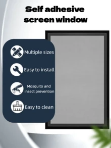 1 Peça Tela de Janela, Tela Mosquiteira Autoadesiva Sem Furos, Fácil Instalação, Malha Respirável Evita Mosquitos, Adequada para Quarto, Sala de Estar, Banheiro - Malha branca com borda preta - Visão 7